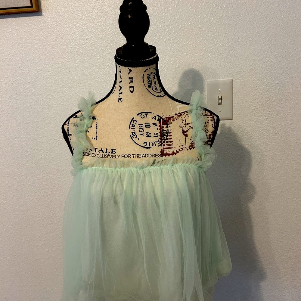 Whimsical Tulle Tank w Cotton Underlay (XS) - Light Green